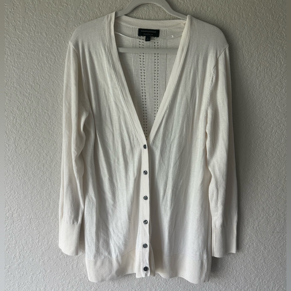 Banana Republic White Cardigan Sweater Women’s Large Premium Luxe Yarn